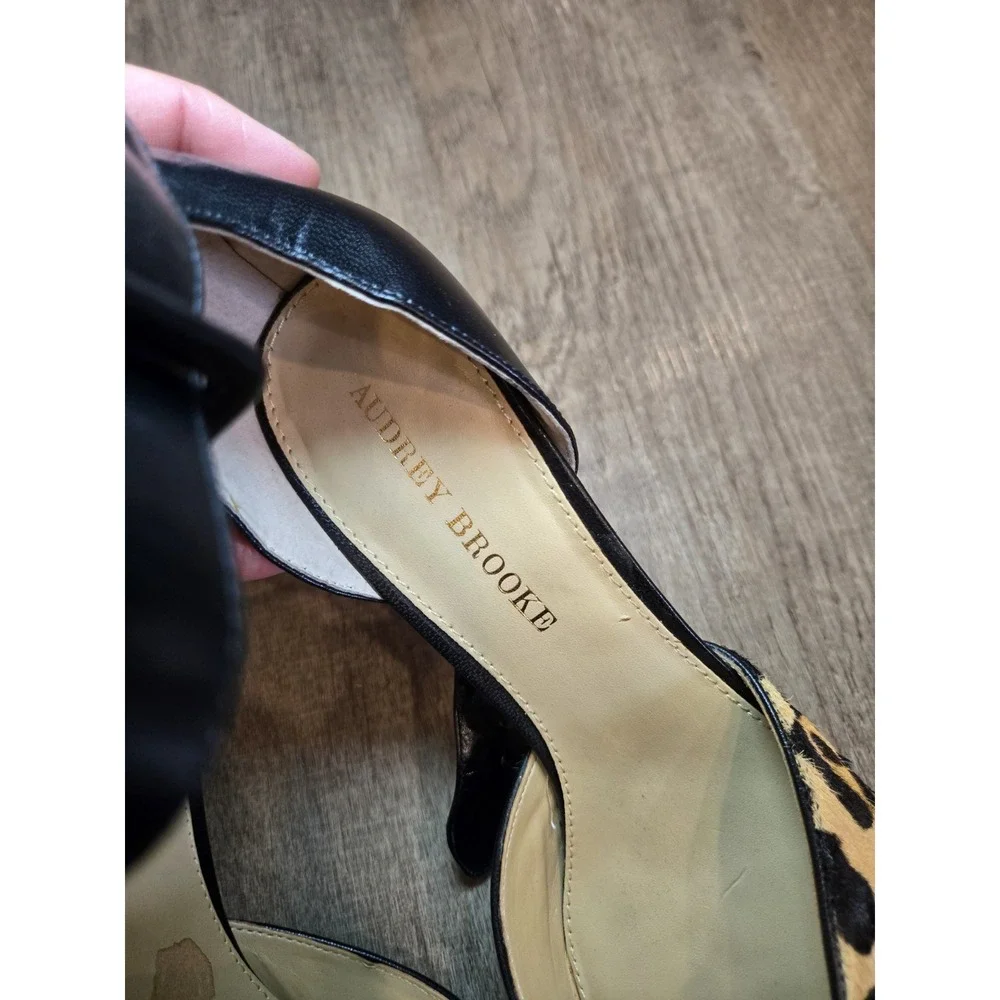 Audrey Brooke Womens Sandal Heel Brown Leather Leopard Ankle‎ Strap High 9.5 M